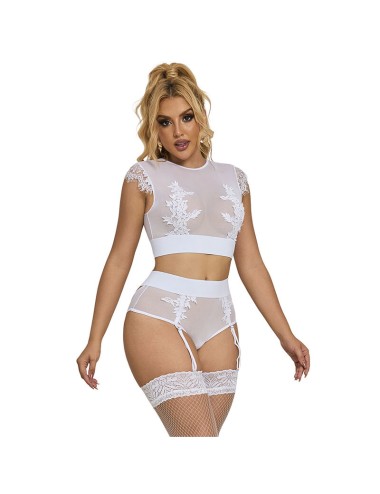SUBBLIME - 954048 BRA + PANTIES WITH GARTER BELT WHITE L/XL