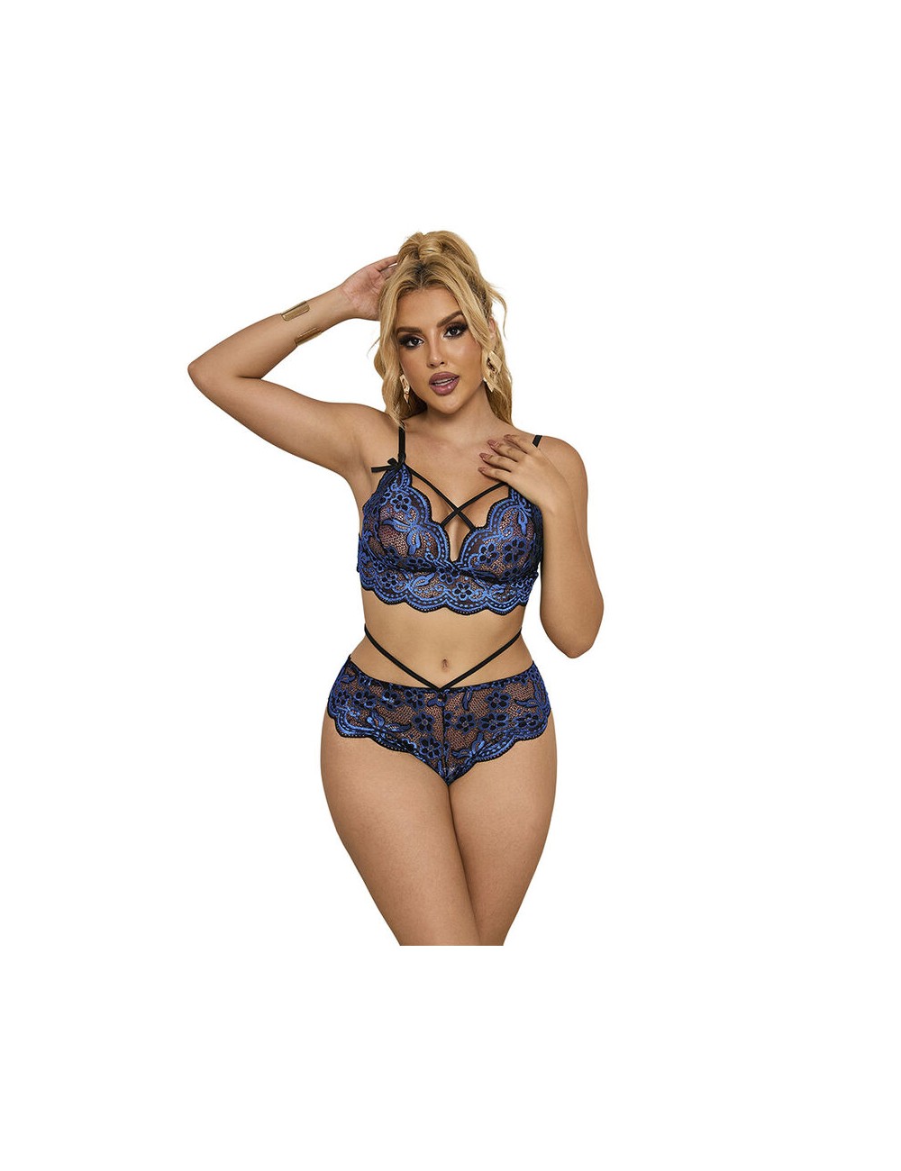 SUBBLIME - 954062 BRA + PANTIES LACE BLUE S/M