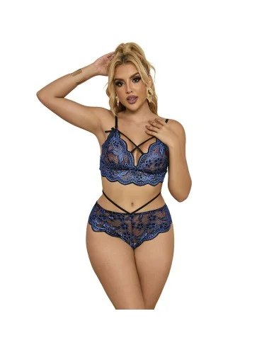 SUBBLIME - 954079 BRA + PANTIES LACE BLUE L/XL