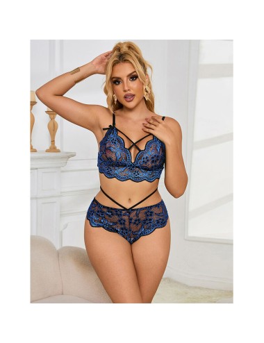 SUBBLIME - 954079 BRA + PANTIES LACE BLUE L/XL