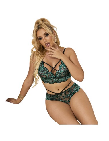 SUBBLIME - 954093 BRA + PANTIES LACE GREEN L/XL