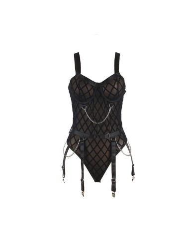 SUBBLIME - 954260 BODY WITH CHAINS + GARTER BELT BLACK S/M