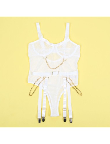 SUBBLIME - 954284 BODY WITH CHAINS + GARTER BELT WHITE S/M