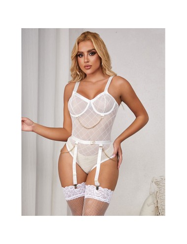SUBBLIME - 954291 BODY WITH CHAINS + GARTER BELT WHITE L/XL