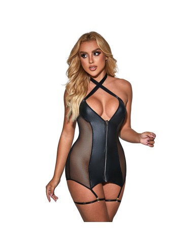 SUBBLIME - 954444 SEXY MESH DRESS LEATHER BLACK S/M