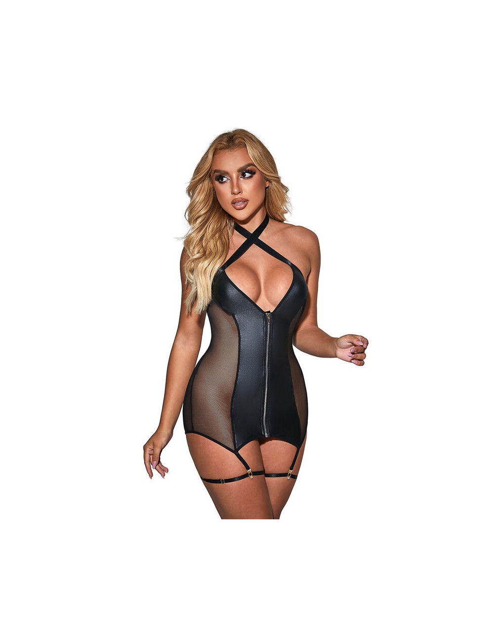 SUBBLIME - 954444 SEXY MESH DRESS LEATHER BLACK S/M SUBBLIME - 954444 SEXY MESH DRESS LEATHER BLACK S/M