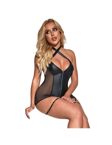 SUBBLIME - 954444 SEXY MESH DRESS LEATHER BLACK S/M