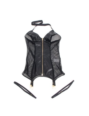 SUBBLIME - 954444 SEXY MESH DRESS LEATHER BLACK S/M