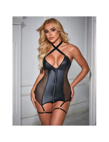 SUBBLIME - 954444 SEXY MESH DRESS LEATHER BLACK S/M