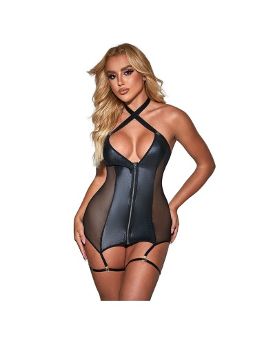 SUBBLIME - 954451 SEXY MESH DRESS LEATHER BLACK L/XL