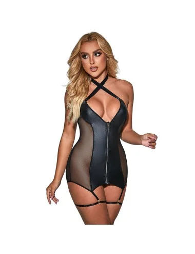 SUBBLIME - 954451 SEXY MESH DRESS LEATHER BLACK L/XL