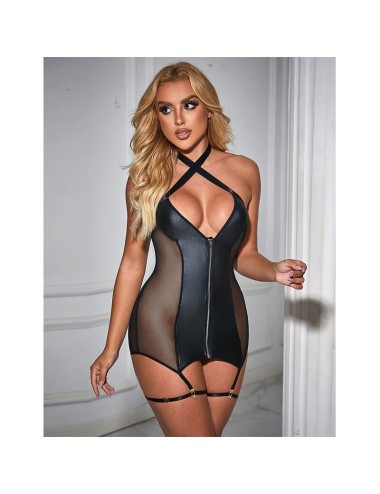 SUBBLIME - 954451 SEXY MESH DRESS LEATHER BLACK L/XL