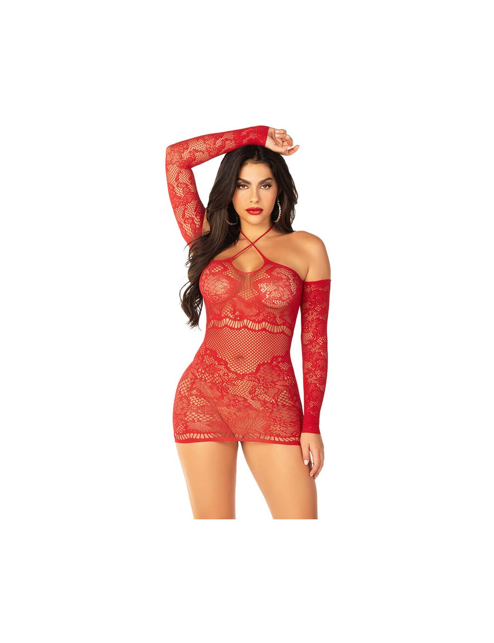 LEG AVENUE - OFF-SHOULDER LONG-SLEEVED MESH MINI DRESS RED LEG AVENUE - OFF-SHOULDER LONG-SLEEVED MESH MINI DRESS RED