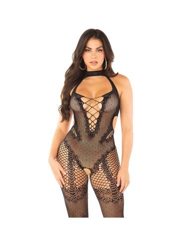 LEG AVENUE - MESH BODYSTOCKING CROTCHLESS BLACK ONE SIZE
