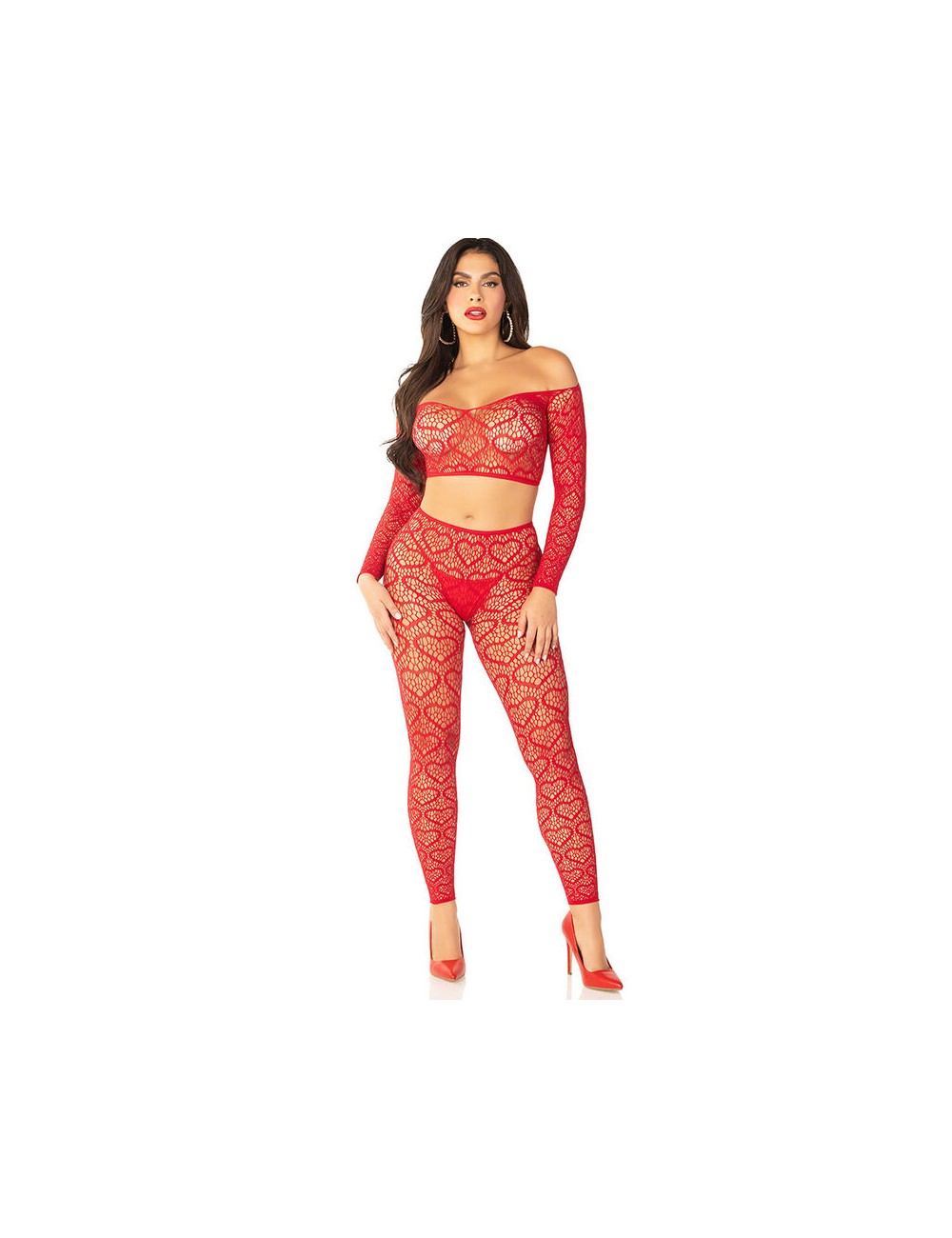 LEG AVENUE - CROP TOP + STOCKINGS RED ONE SIZE