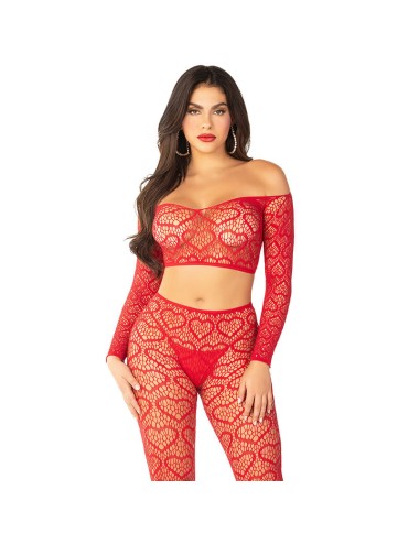 LEG AVENUE - CROP TOP + STOCKINGS RED ONE SIZE