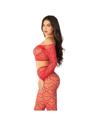 LEG AVENUE - CROP TOP + STOCKINGS RED ONE SIZE