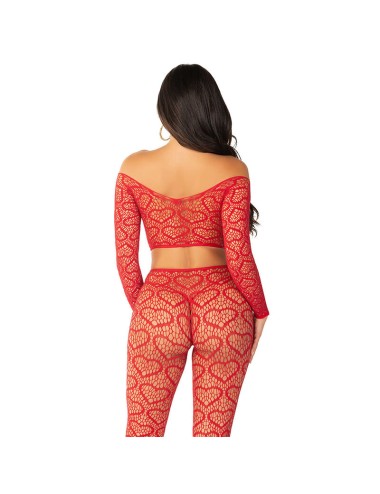 LEG AVENUE - CROP TOP + STOCKINGS RED ONE SIZE