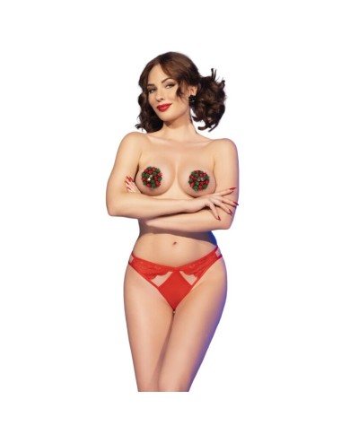 CHILIROSE - CR 4839 CHRISTMAS SET NIPPLE COVERS + PANTIES RED S/M