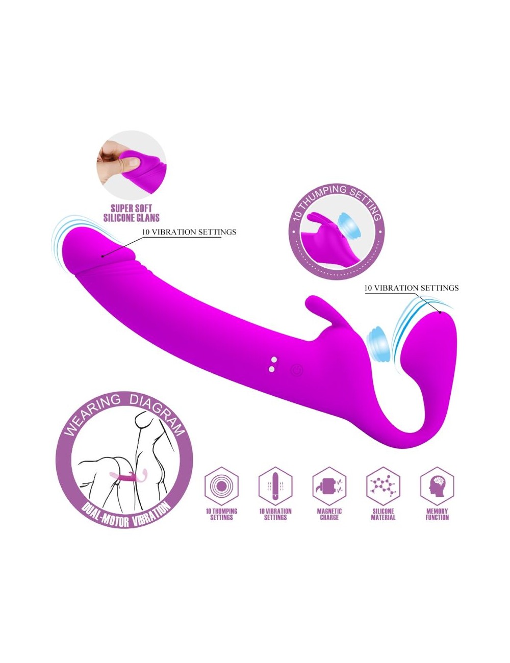 PRETTY LOVE - ZANINI STRAPLESS STRAP-ON 10 VIBRATIONS PURPLE PRETTY LOVE - ZANINI STRAPLESS STRAP-ON 10 VIBRATIONS PURPLE