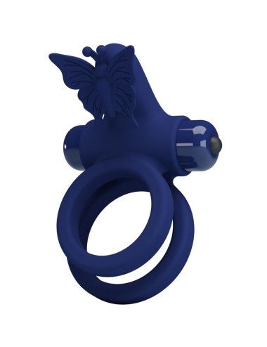 PRETTY LOVE - JAMELE DOUBLE RING WITH VIBRATION & BUTTERFLY STIMULATOR BLUE
