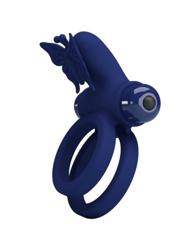 PRETTY LOVE - JAMELE DOUBLE RING WITH VIBRATION & BUTTERFLY STIMULATOR BLUE