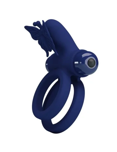 PRETTY LOVE - JAMELE DOUBLE RING WITH VIBRATION & BUTTERFLY STIMULATOR BLUE