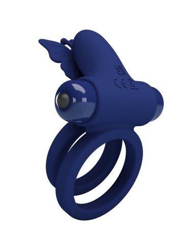 PRETTY LOVE - JAMELE DOUBLE RING WITH VIBRATION & BUTTERFLY STIMULATOR BLUE