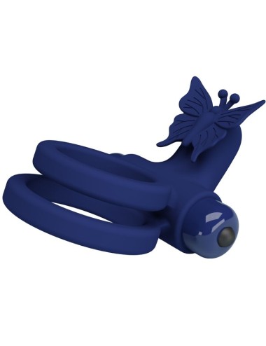 PRETTY LOVE - JAMELE DOUBLE RING WITH VIBRATION & BUTTERFLY STIMULATOR BLUE