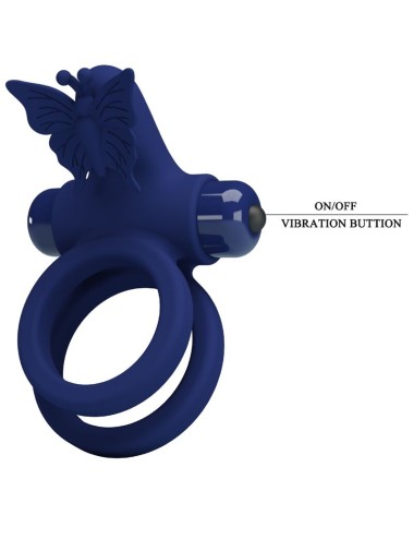 PRETTY LOVE - JAMELE DOUBLE RING WITH VIBRATION & BUTTERFLY STIMULATOR BLUE