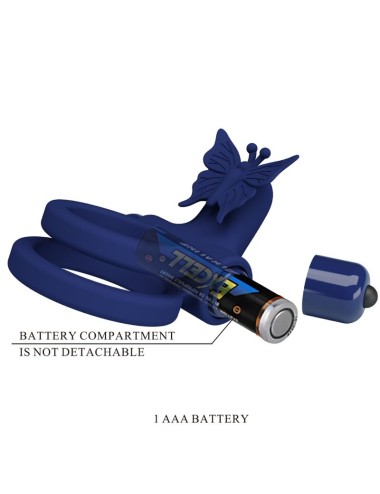 PRETTY LOVE - JAMELE DOUBLE RING WITH VIBRATION & BUTTERFLY STIMULATOR BLUE