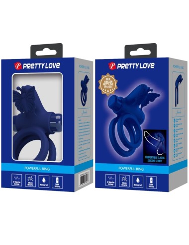 PRETTY LOVE - JAMELE DOUBLE RING WITH VIBRATION & BUTTERFLY STIMULATOR BLUE