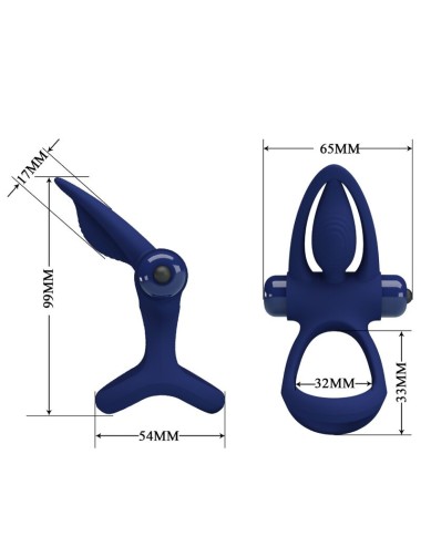 PRETTY LOVE - MAT DOUBLE RING WITH VIBRATION & STIMULATOR BLUE