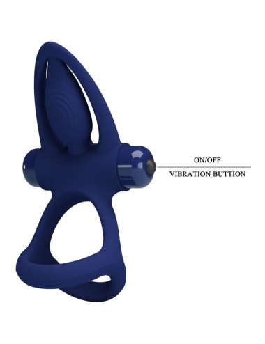 PRETTY LOVE - MAT DOUBLE RING WITH VIBRATION & STIMULATOR BLUE