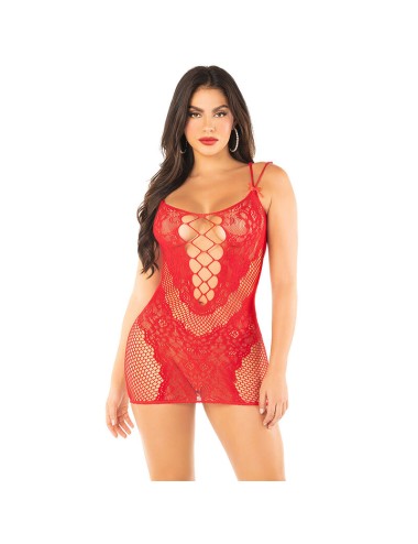 LEG AVENUE - MESH MINI DRESS WITH STRAPS RED