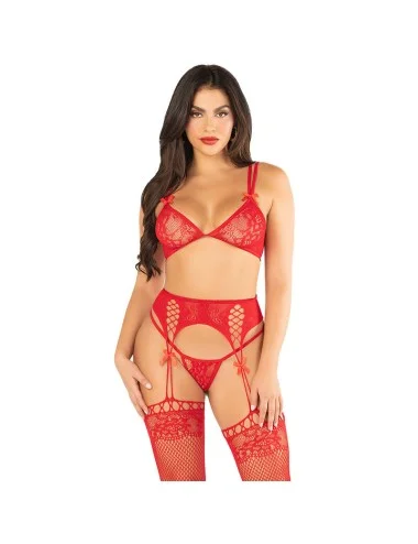 LEG AVENUE - BRA + THONG + STOCKINGS  RED ONE SIZE