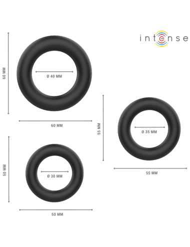 INTENSE - HUGH 3 BASIC SILICONE PENIS RINGS BLACK