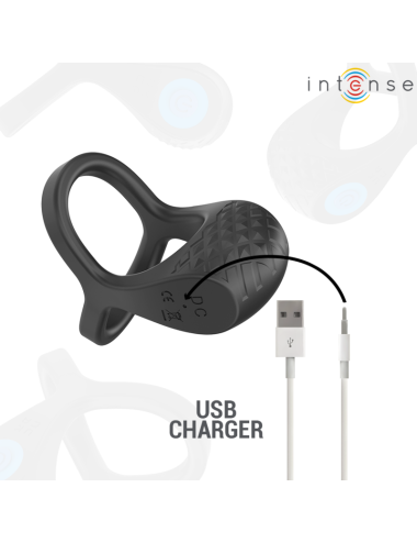 INTENSE - ALEX VIBRATOR DOUBLE PENIS RING 10 VIBRATIONS BLACK