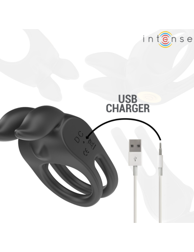 INTENSE - SAM VIBRATOR DOUBLE PENIS RING 10 VIBRATIONS BLACK