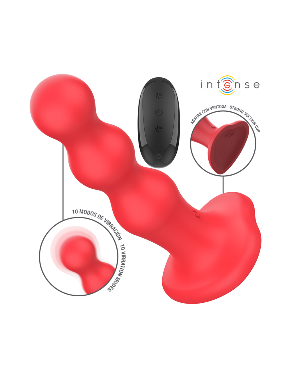 INTENSE - CODY VIBRATOR WITH SUCTION CUP RED REMOTE CONTROL