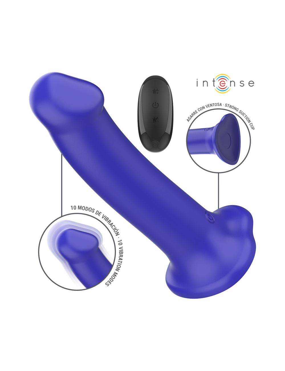 INTENSE - VICTORIA VIBRATOR WITH SUCTION CUP 10 VIBRATIONS DARK BLUE REMOTE CONTROL