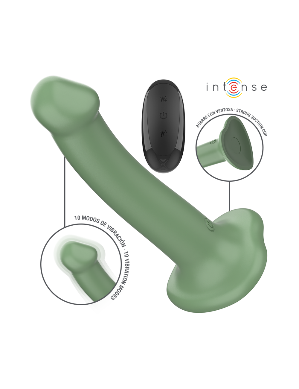 INTENSE - BECCA VIBRATOR WITH SUCTION CUP 10 VIBRATIONS GREEN REMOTE CONTROL
