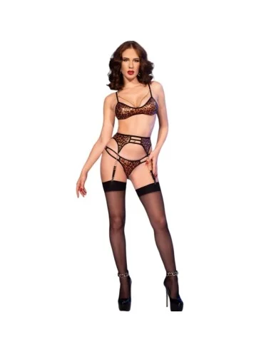 CHILIROSE - CR 4837 WILDCAT SET BRA + STOCKINGS + THONG LEOPARD L