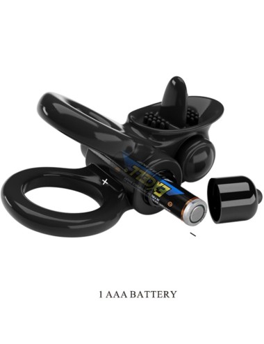 PRETTY LOVE - PASSIONATE RING DOUBLE VIBRATING RING + CLITORIS STIMULATOR BLACK