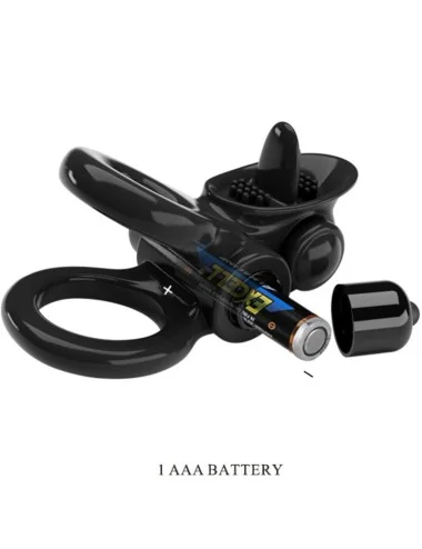 PRETTY LOVE - PASSIONATE RING DOUBLE VIBRATING RING + CLITORIS STIMULATOR BLACK