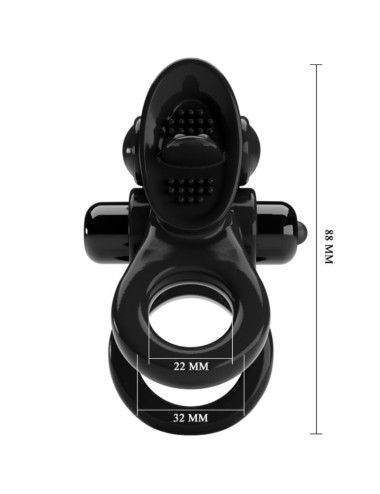 PRETTY LOVE - PASSIONATE RING DOUBLE VIBRATING RING + CLITORIS STIMULATOR BLACK