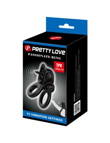 PRETTY LOVE - PASSIONATE RING DOUBLE VIBRATING RING + CLITORIS STIMULATOR BLACK