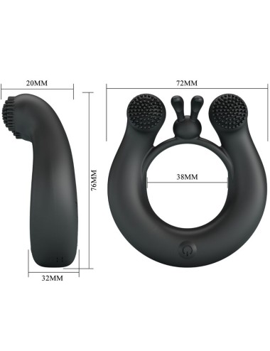 PRETTY LOVE - DAHLIA VIBRATING RING + CLITORIS STIMULATOR 12 VIBRATIONS BLACK