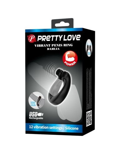 PRETTY LOVE - DAHLIA VIBRATING RING + CLITORIS STIMULATOR 12 VIBRATIONS BLACK