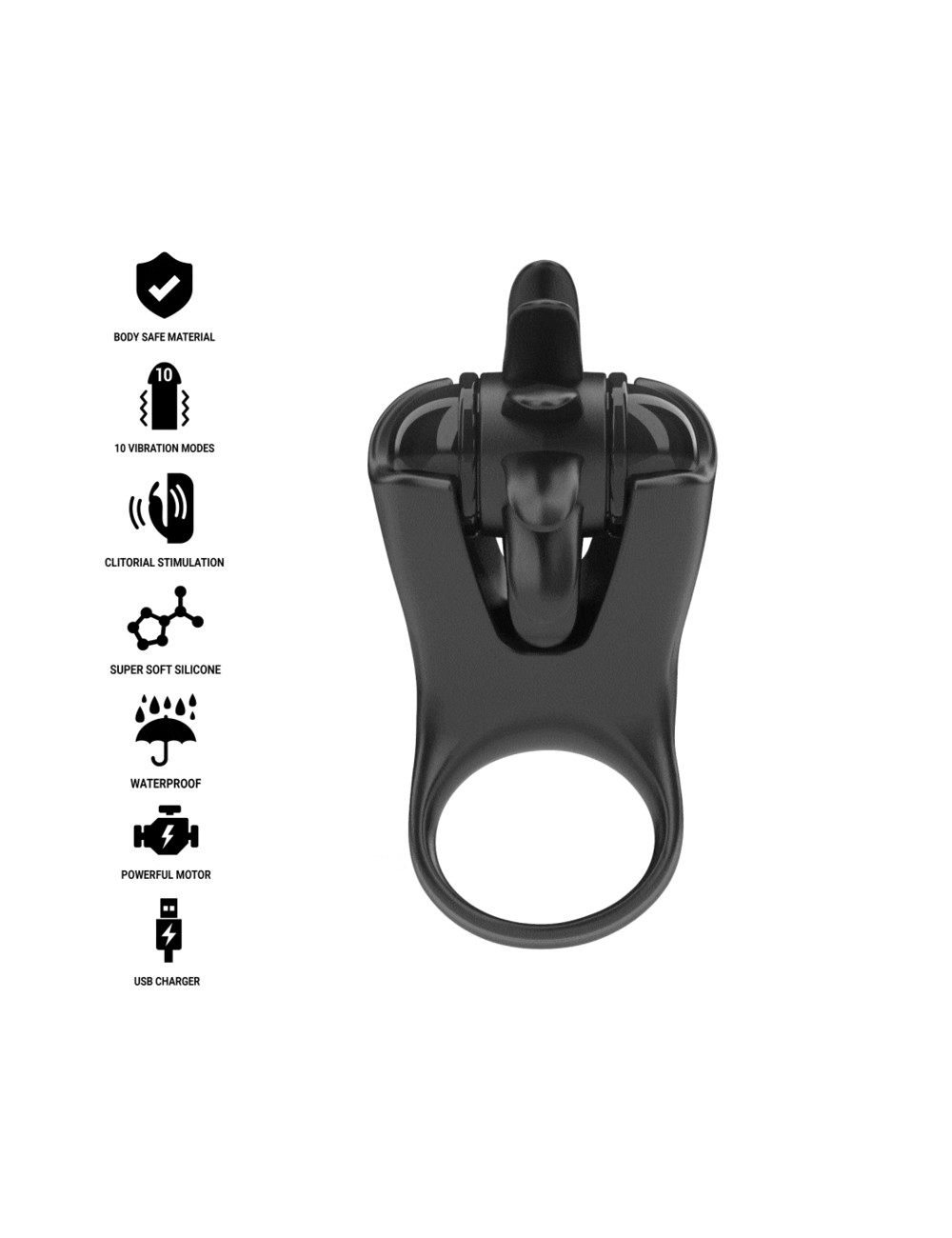 INTENSE - MABEL VIBRATING RING 10 VIBRATIONS WITH CLITORIS STIMULATOR BLACK